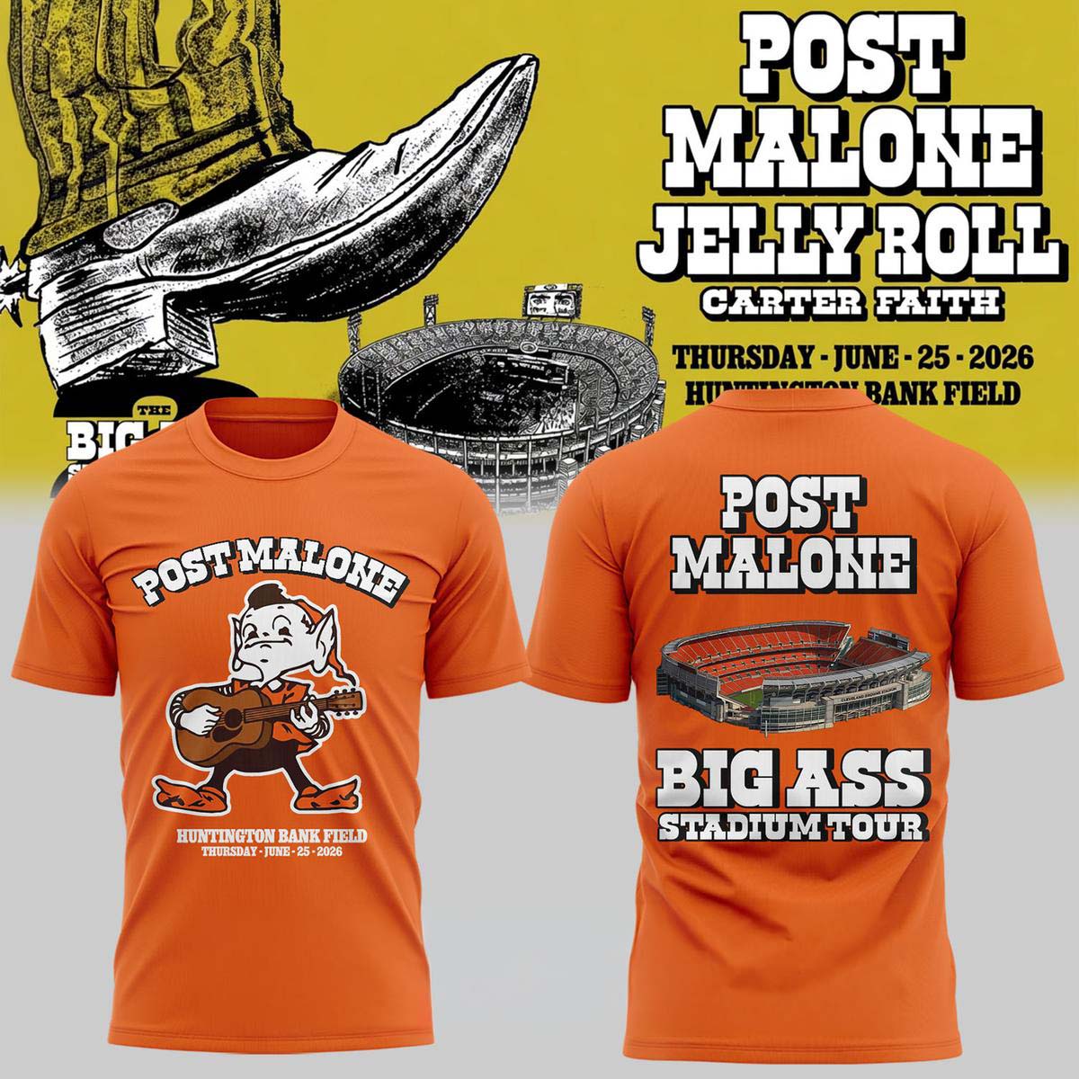 Post Malone x Jelly Roll The Big Ass Stadium Tour 2025 Concert T-Shirt Best Gift for Fans