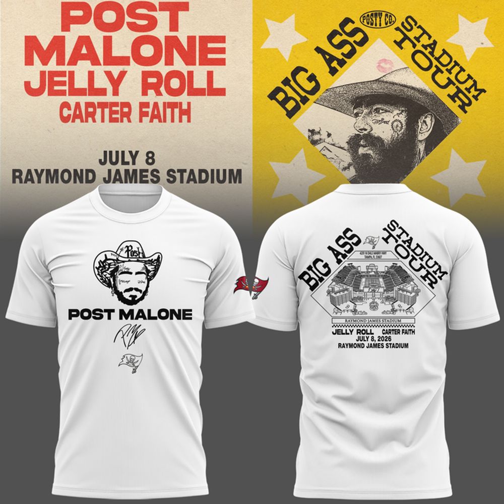 Post Malone x Tampa Bay Buccaneers Big Ass Stadium Tour 2026 White T-Shirt