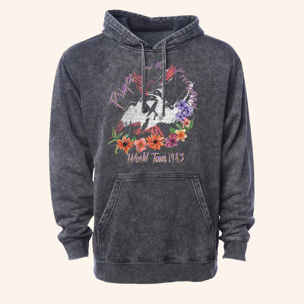 Prince Merch Flowers World Tour 1985 Wash Hoodie Gift Ideas For Music Lovers