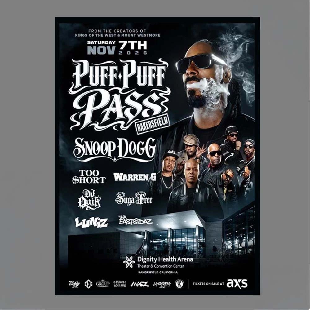 Puff Puff Pass Snoop Dogg Bakersfield Saturday Nov 7th 2026 Dignity Health Arena Poster
