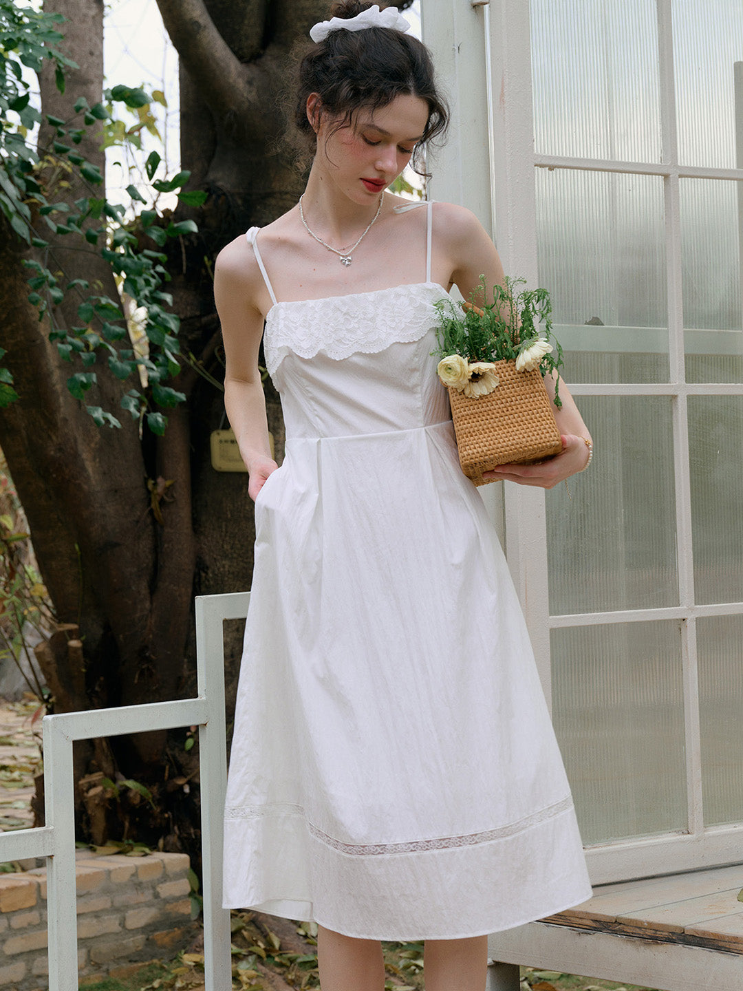 Pure White Lace Trim Spaghetti Strap Slip Midi Dress Good Stylists Petrichor