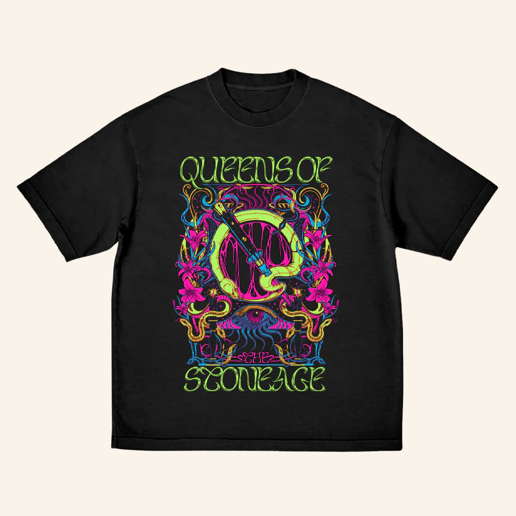 QOTSA Merch Glow Psychedelic Emblem T-Shirt Gifts For Rock Music Fans
