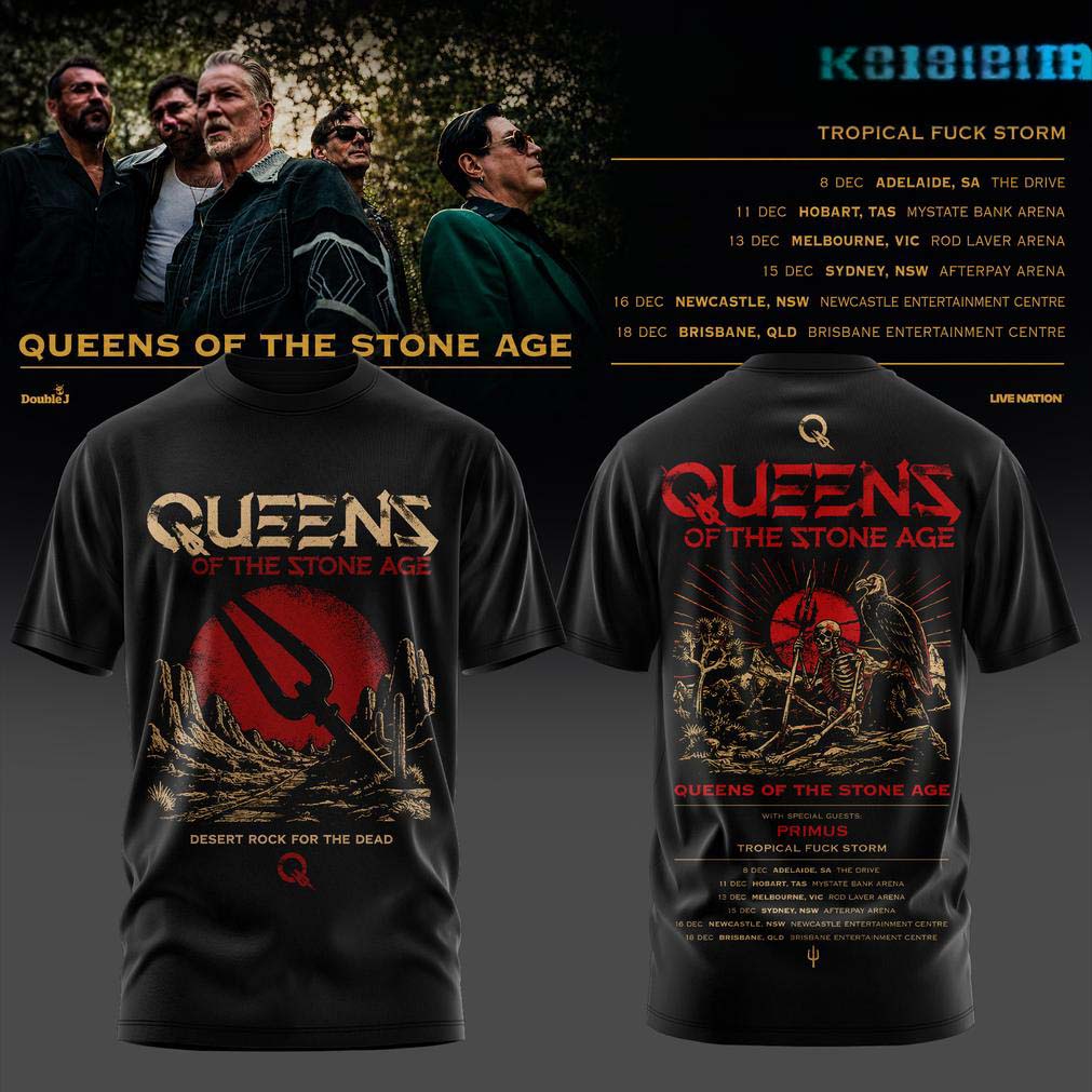 Queens of the Stone Age Australia Tour 2026 Black Red Graphic T Shirt - Best Gift for Fans
