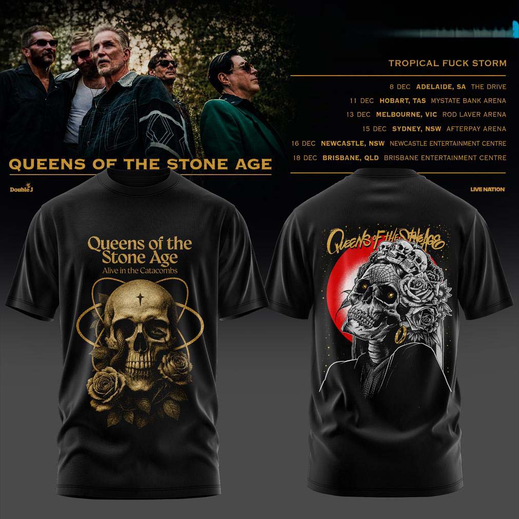Queens of the Stone Age Australia Tour 2026 Black Skeleton Graphic Tee - Best Gift for Fans