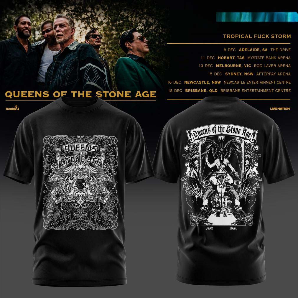 Queens of the Stone Age Australia Tour 2026 Black Skull Graphic T-Shirt - Best Gift for Fans