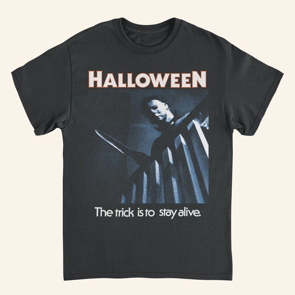 Rerun The 80S Merch Halloween Michael Myers Upstairs T-Shirt Gift Ideas For Horror Lovers