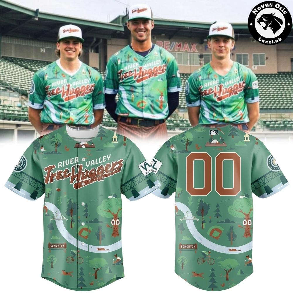 River Valley Tree Huggers Edmonton Baseball Jersey – Green Nature Graphic Theme Shirt 1 - Unicasport River Valley Tree Huggers Edmonton Baseball Jersey – Green Nature Graphic Theme Shirt