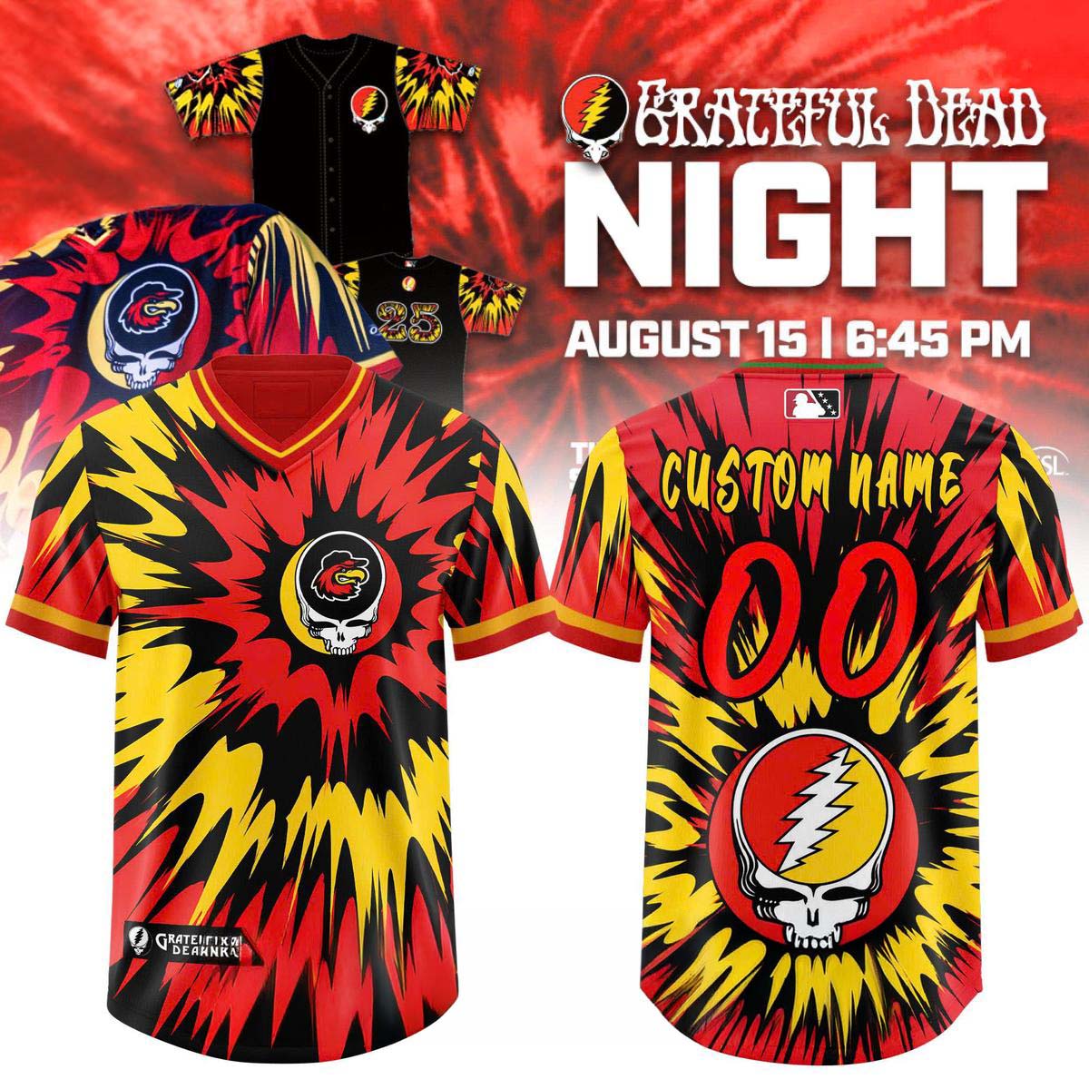 Grateful Dead Night 2026 Rochester Red Wings Tie Dye Custom Football Jersey - Best Gift for Fans