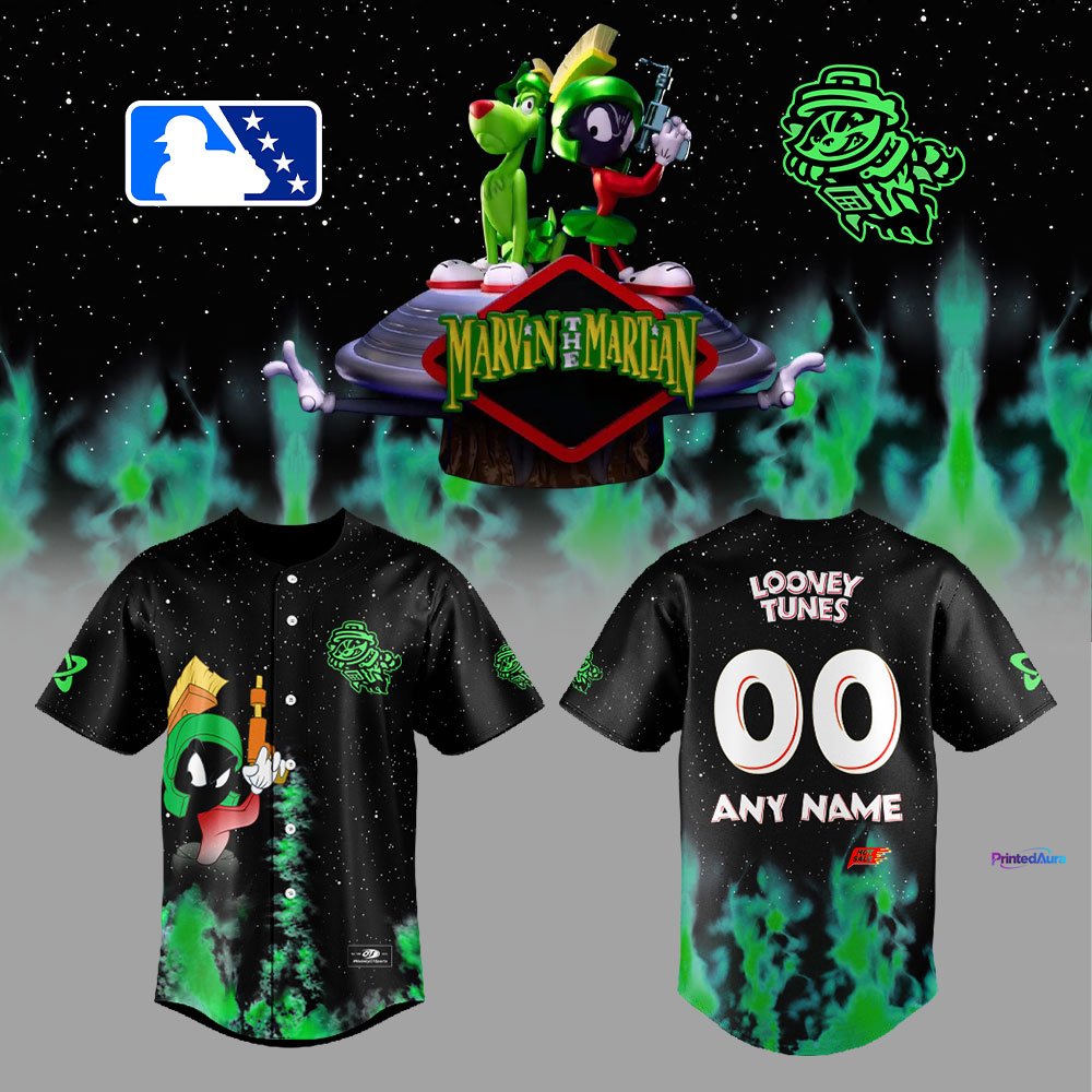 Rocket City Trash Pandas Night Party Marvin the Martian x Trash Pandas Baseball Jersey 1 - Unicasport Rocket City Trash Pandas Night Party Marvin the Martian x Trash Pandas Baseball Jersey