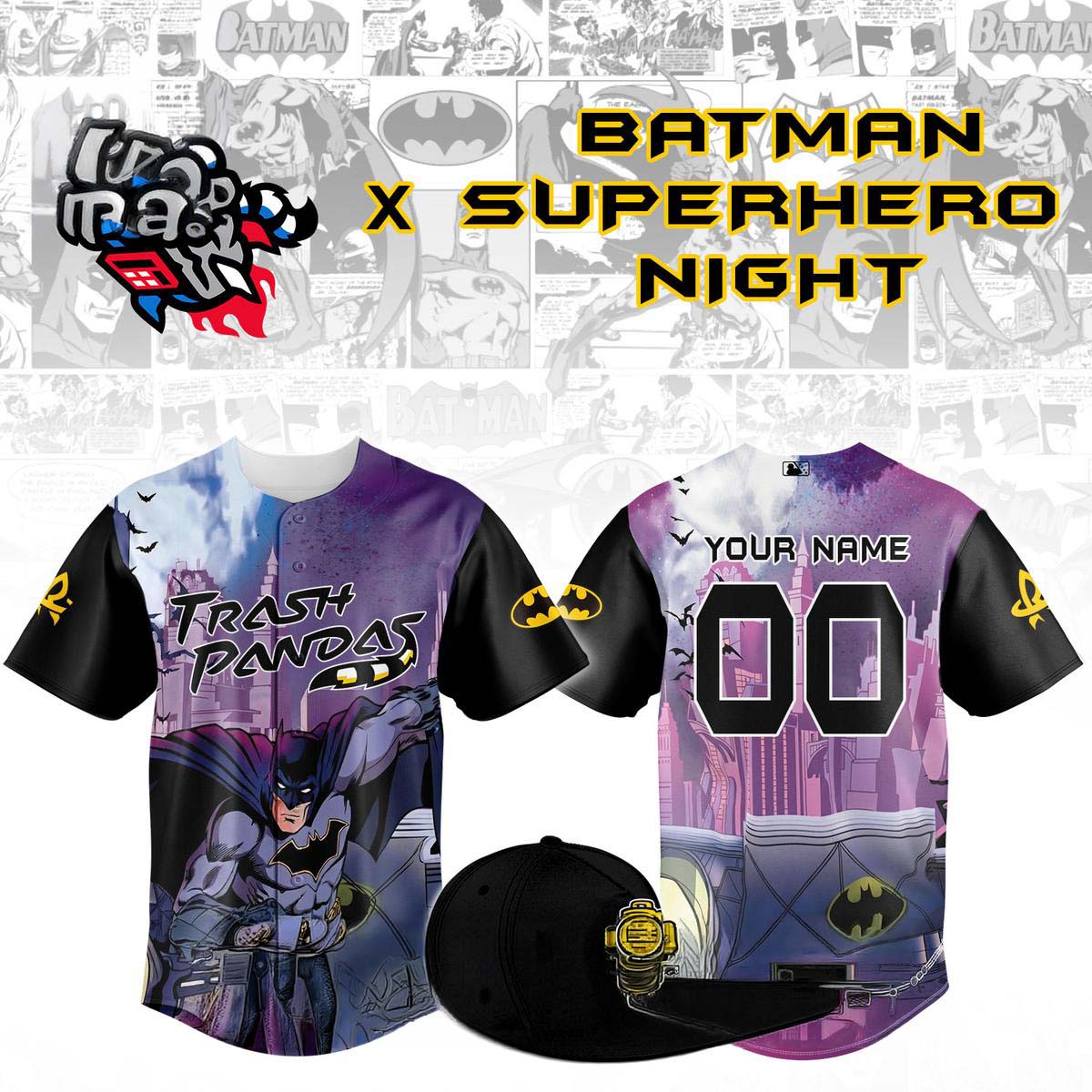Rocket City Trash Pandas x Batman Superhero Night 2026 Baseball Jersey Best Gift for Fans