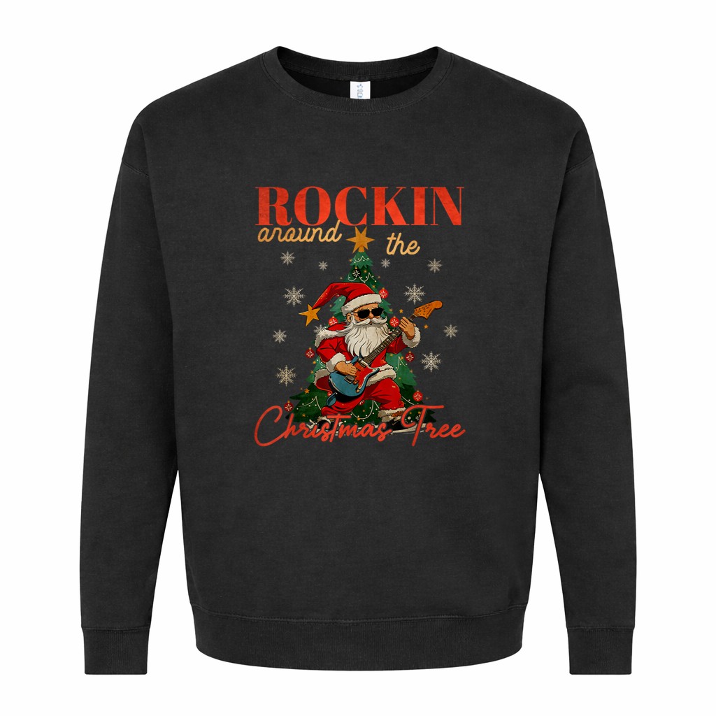 Rocking Around The Christmas Tree Santa Rock and Roll Guitar Graphic Sweatshirt