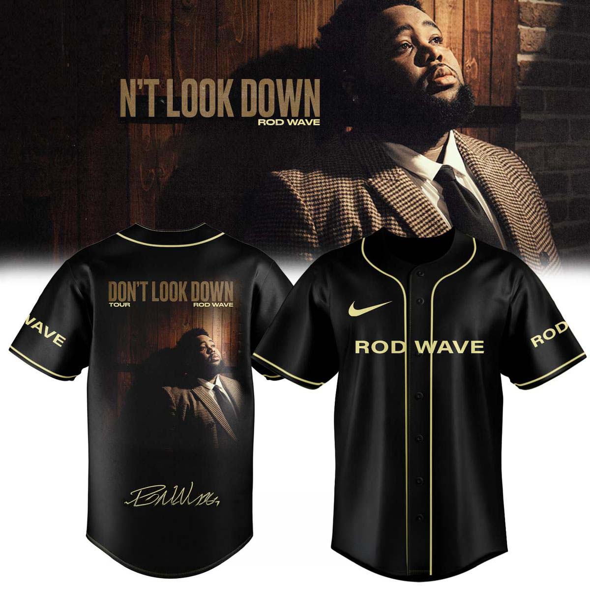 Rod Wave Dont Look Down Tour 2026 Black Baseball Jersey - Best Gift for Fans