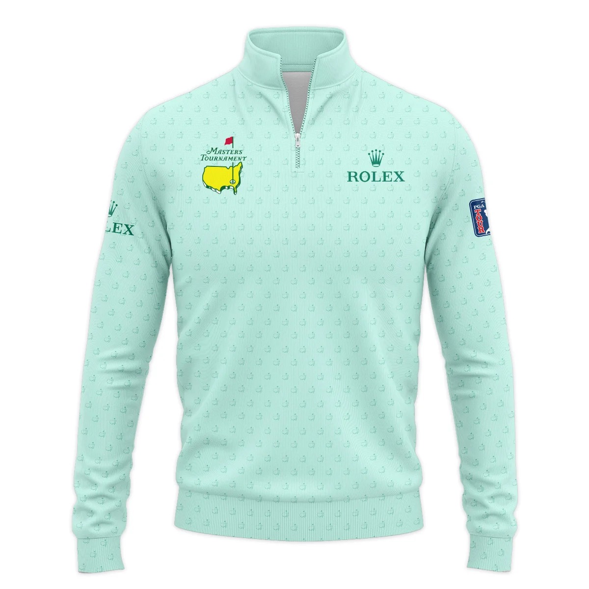 Rolex Masters Tournament V-Neck Polo Golf Shirt with White and Green Cup Pattern