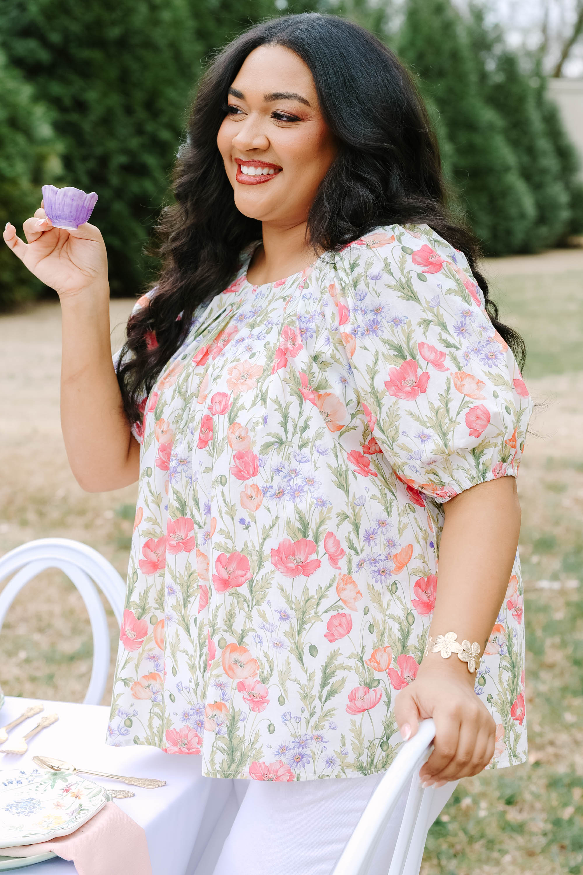 Rooftop Romance Top, Green Floral