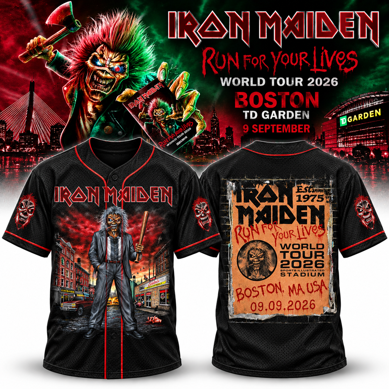 Run For Your Lives Iron Maiden Merch Boston MA 2026 World Tour Graphic Jersey