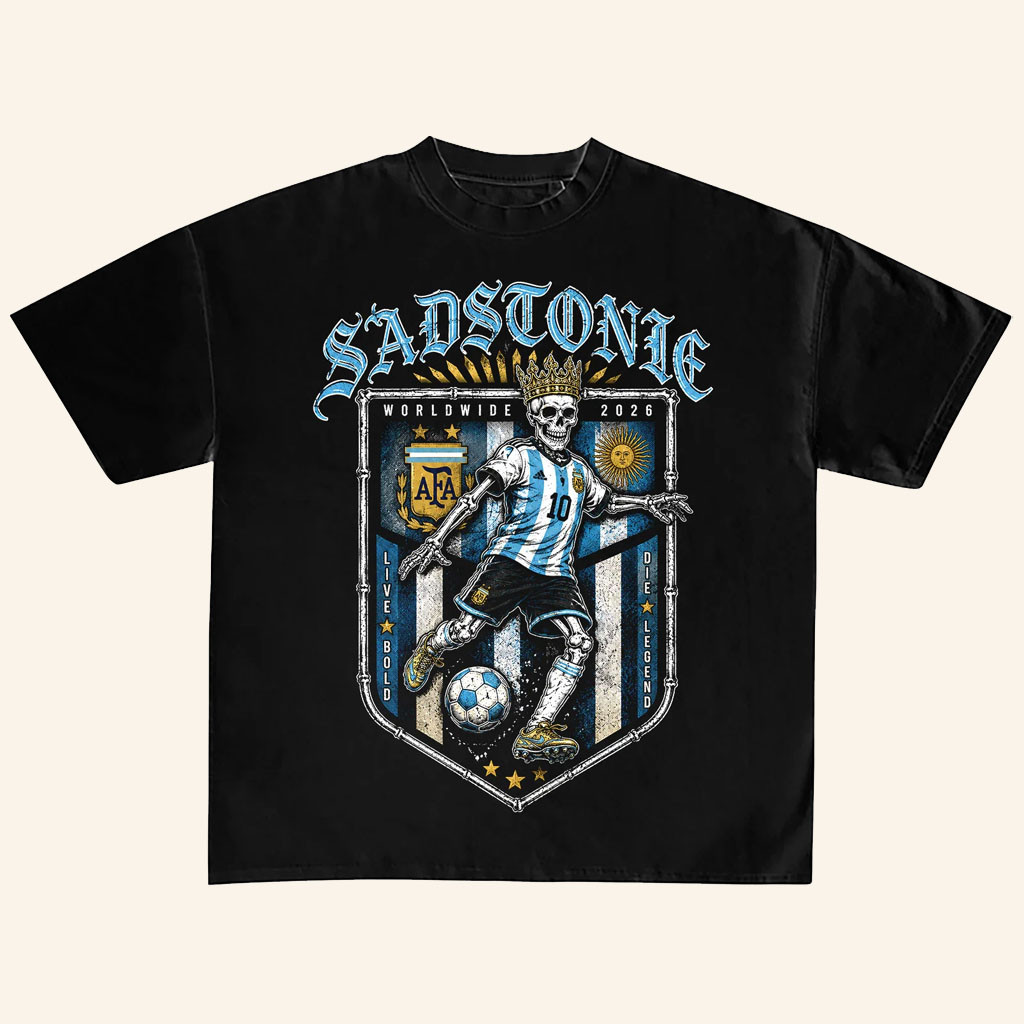SadStonie Merch 2026 Argentina Soccer Skeleton GraphicTShirtNo 10 Messi Argentina WC Merch