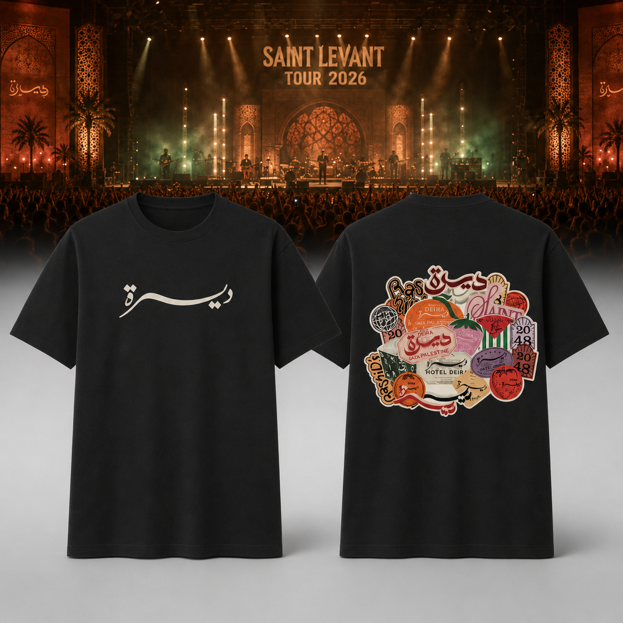 Saint Levant 2026 Tour Travel Stamp Arabic Graphic Black Pullover T-Shirt - Best Gift for Fans