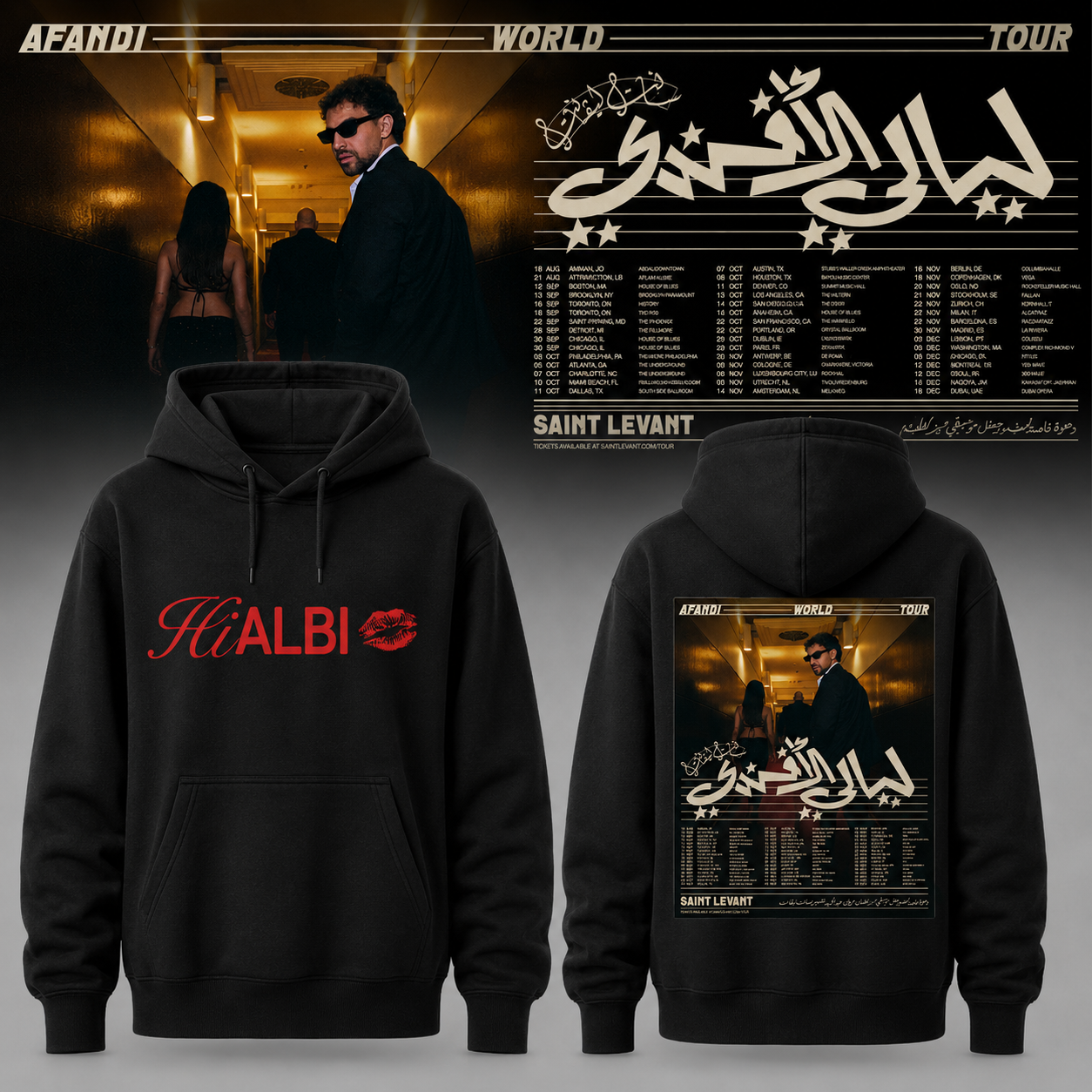 Saint Levant Afandi World Tour 2026 Graphic Black Hoodie - Best Gift for Fans