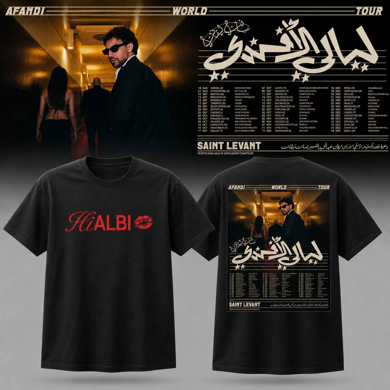 Saint Levant Afandi World Tour 2026 Graphic Black T-Shirt - Best Gift for Fans