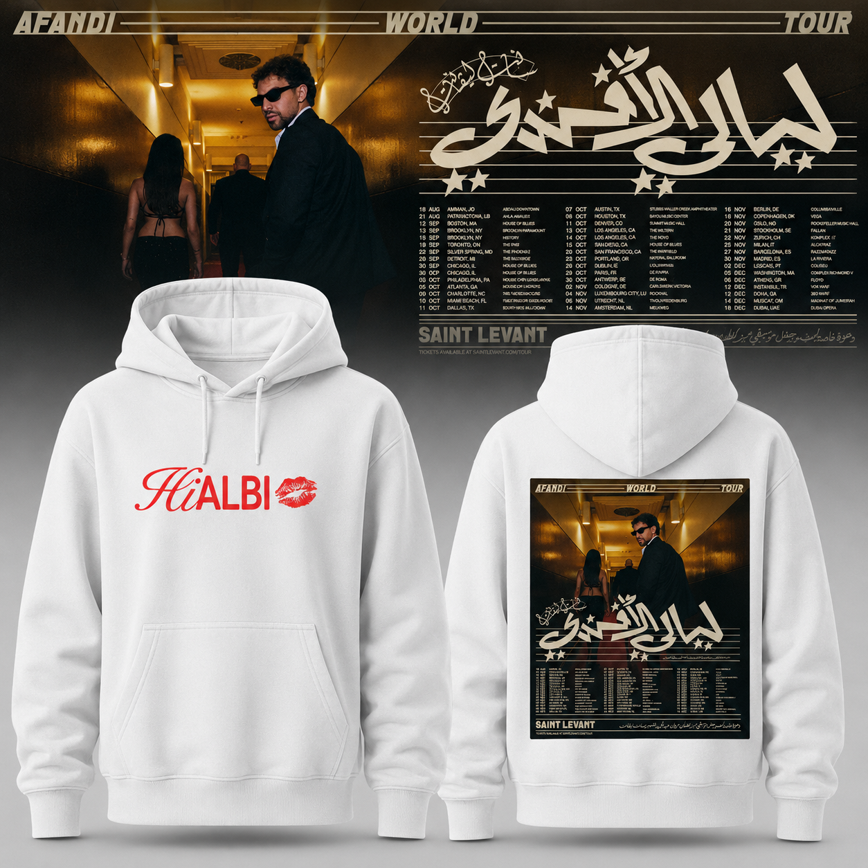Saint Levant Afandi World Tour 2026 Graphic White Hoodie - Best Gift for Fans