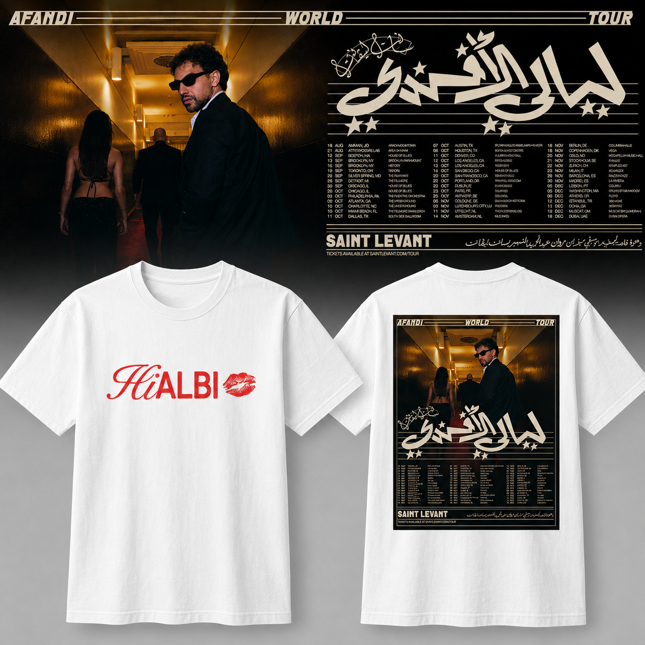 Saint Levant Afandi World Tour 2026 Graphic White T-Shirt - Best Gift for Fans