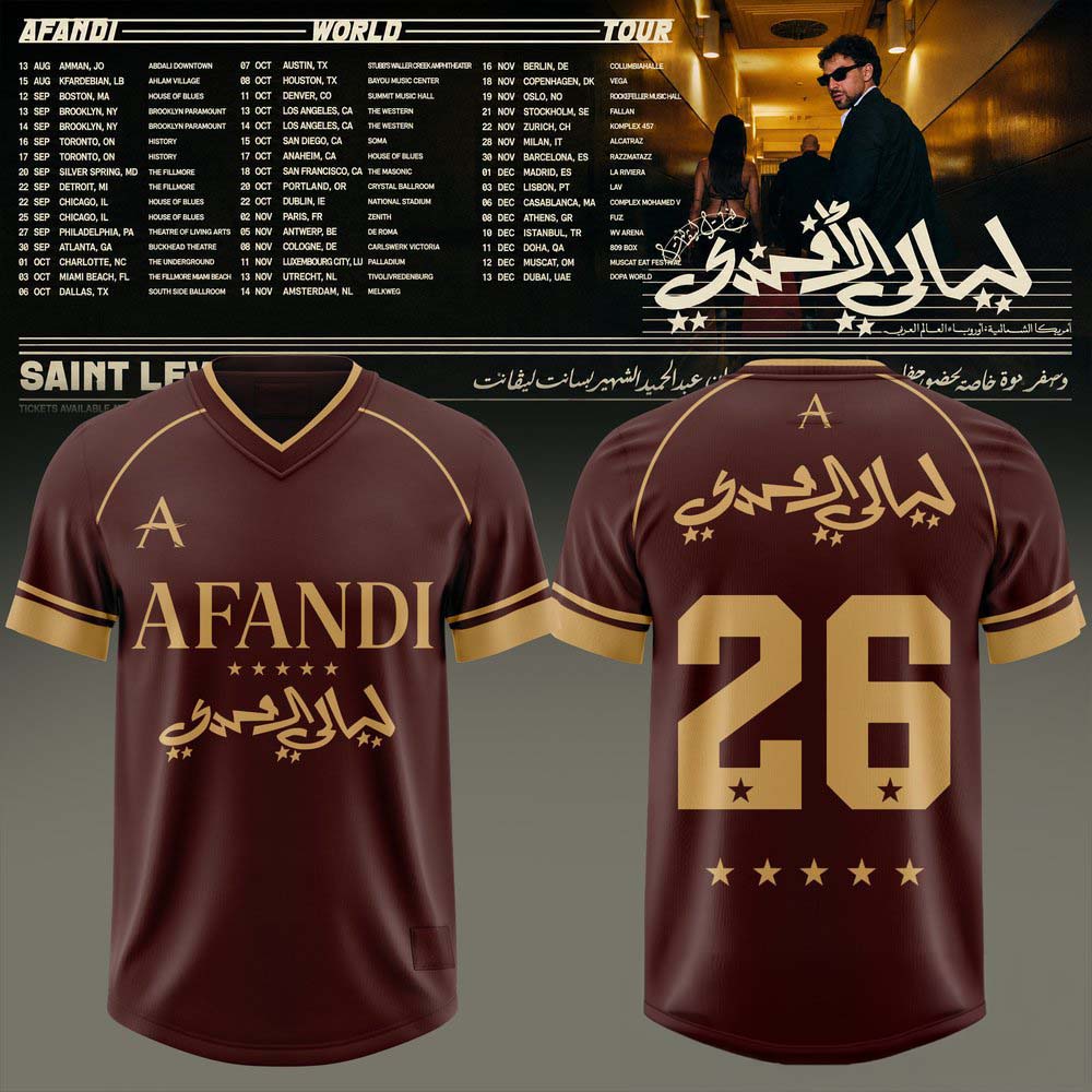 Saint Levant Afandi World Tour 26 Burgundy Gold Graphic Football Jersey Game Day Collection 2 - Unicasport Saint Levant Afandi World Tour 26 Burgundy Gold Graphic Football Jersey Game Day Collection