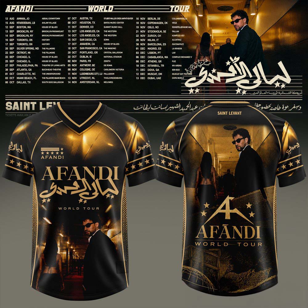 Saint Levant Afandi World Tour Black Gold Portrait Graphic Football Jersey Supporter Collection 1 - Unicasport Saint Levant Afandi World Tour Black Gold Portrait Graphic Football Jersey Supporter Collection