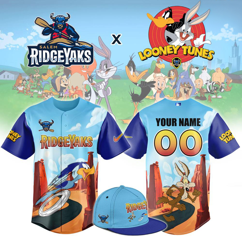 Salem RidgeYaks Blue Looney Tunes Personalized Baseball Jersey