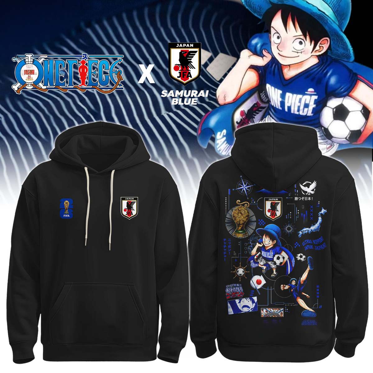Samurai Blue Japan Soccer Luffy One Piece Hoodie - Best Gift for Anime Fans