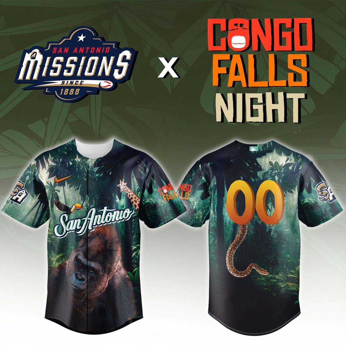 San Antonio Missions Custom Jersey - Congo Falls Night 1 - Unicasport San Antonio Missions Custom Jersey - Congo Falls Night