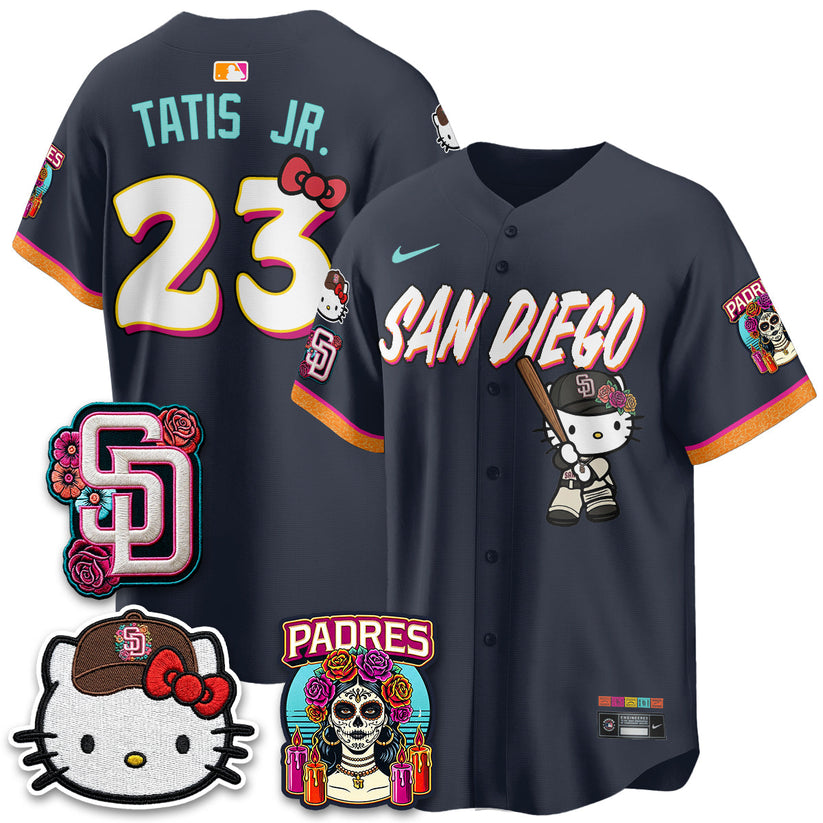 San Diego Padres Fernando Tatis Jr 23 Hello Kitty Graphic Navy Baseball Jersey Game Day Collection 1 - Unicasport San Diego Padres Fernando Tatis Jr 23 Hello Kitty Graphic Navy Baseball Jersey Game Day Collection