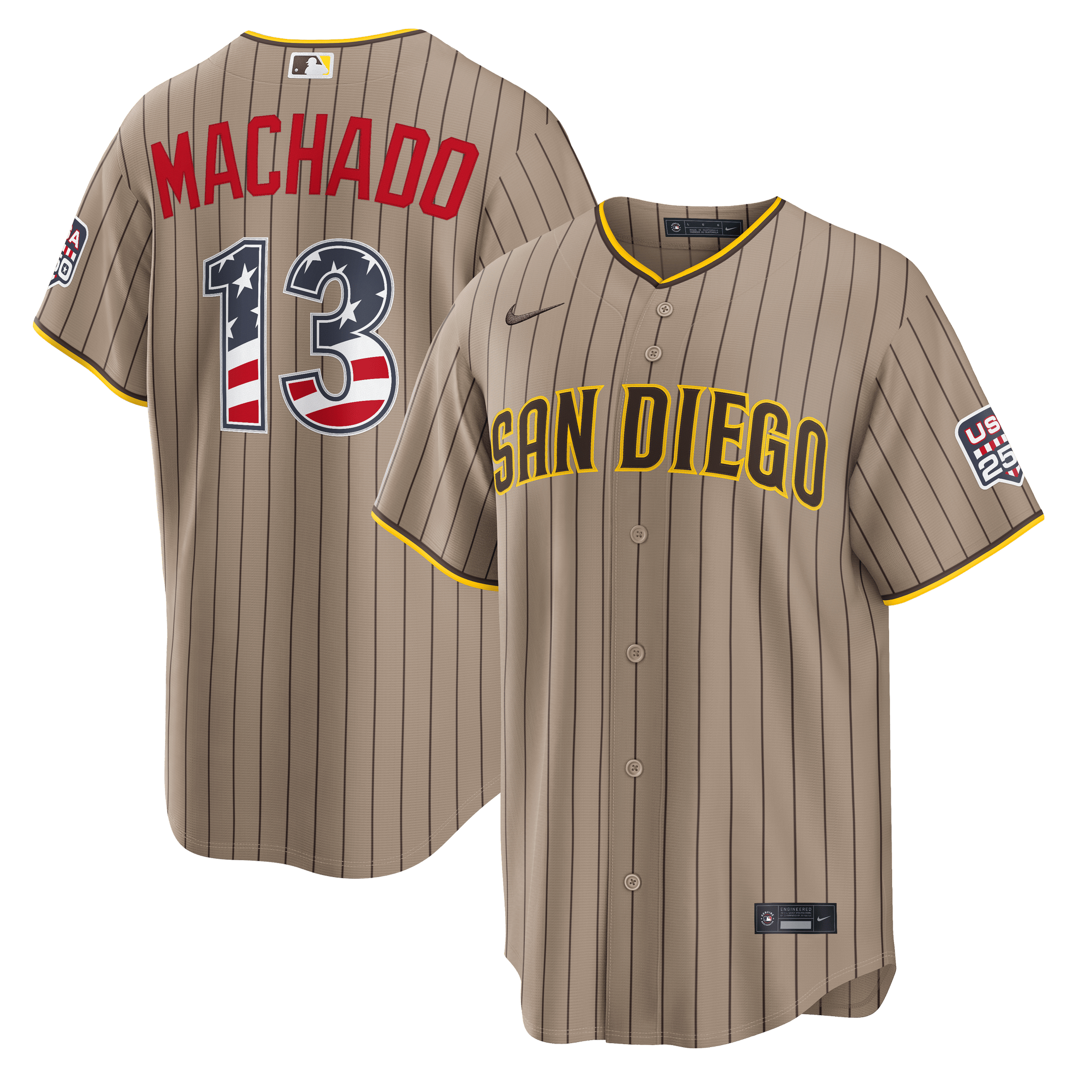San Diego Padres Manny Machado Sand USA 250 Fourth of July Alternate Baseball Jersey