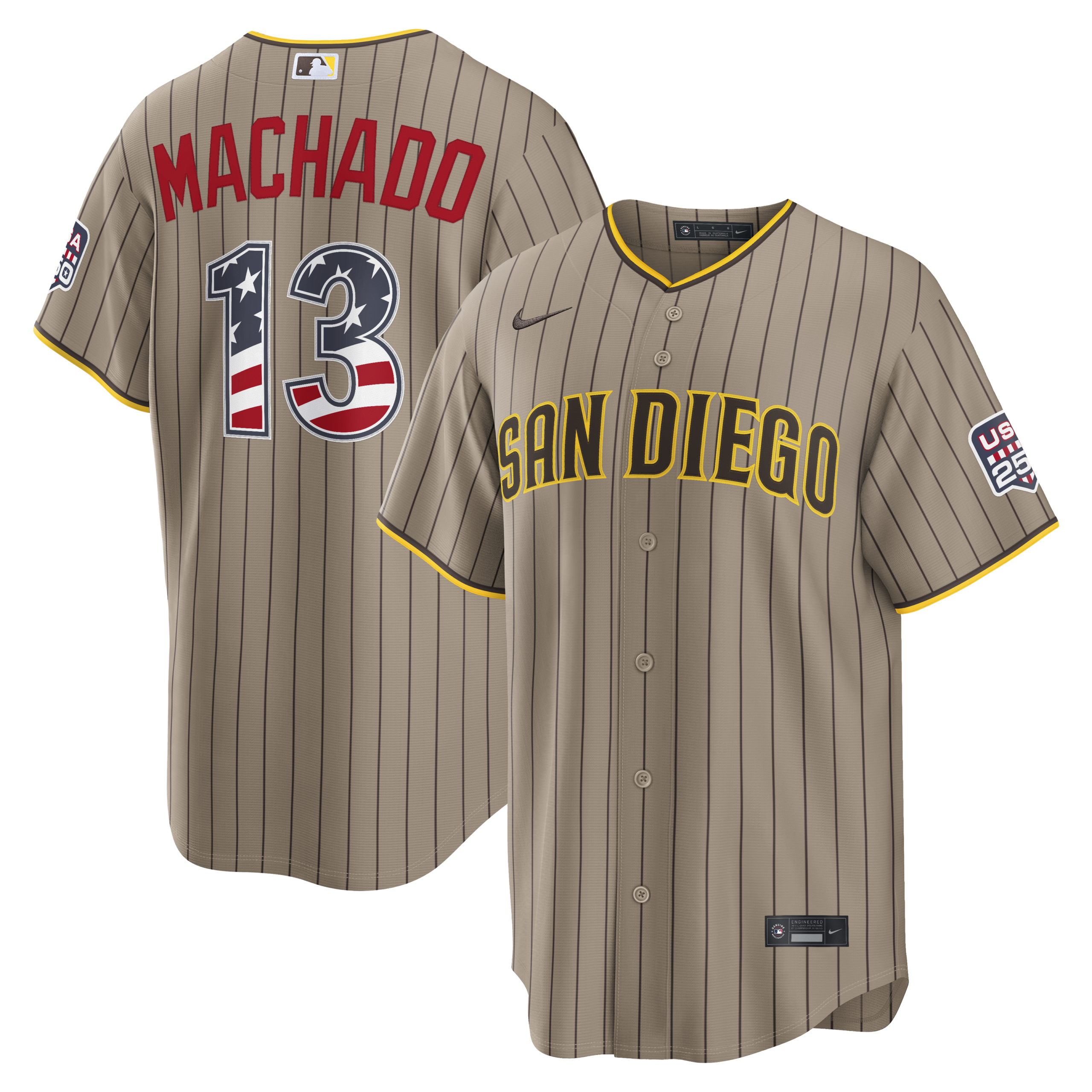 San Diego Padres Manny Machado Sand USA 250 Fourth of July Alternate Baseball Jersey_1
