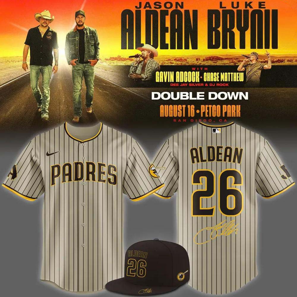 Jason Aldean Padres 26 Tan Pinstripe 2026 Baseball Jersey Concert Apparel 1 - Unicasport Jason Aldean Padres 26 Tan Pinstripe 2026 Baseball Jersey Concert Apparel