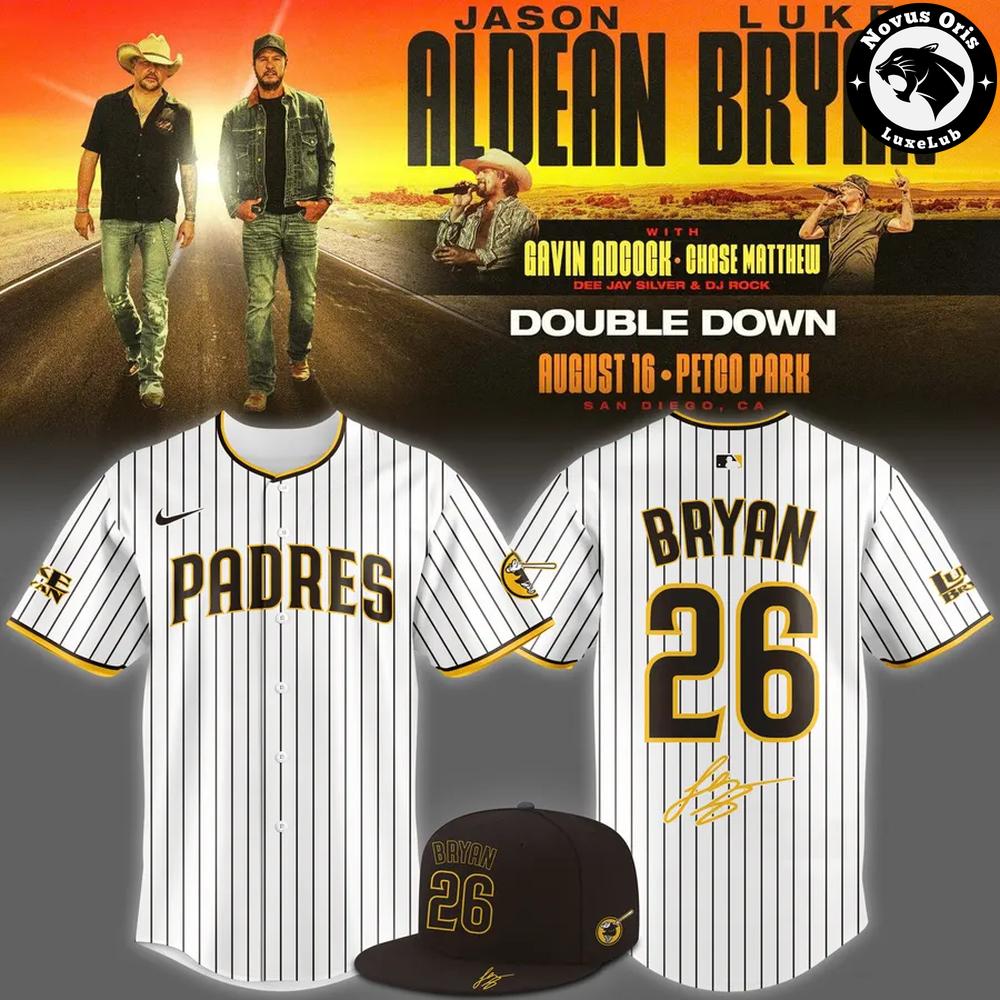 San Diego Padres x Jason Aldean Luke Bryan Double Down Tour 2026 Baseball Jersey 1 - Unicasport San Diego Padres x Jason Aldean Luke Bryan Double Down Tour 2026 Baseball Jersey