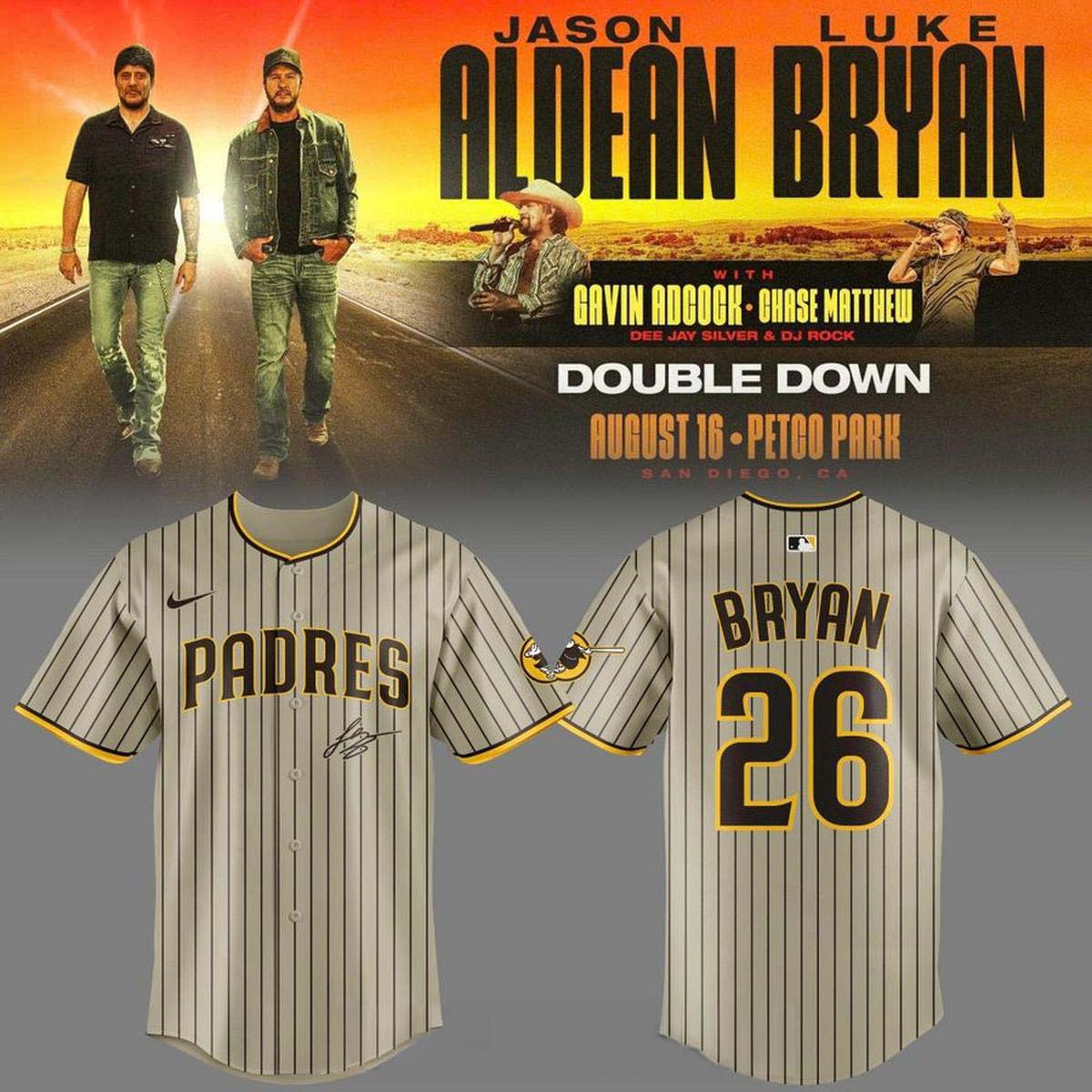 San Diego Padres x Luke Bryan Double Down Tour 2026 Bryan 26 Sand Baseball Jersey 1 - Unicasport San Diego Padres x Luke Bryan Double Down Tour 2026 Bryan 26 Sand Baseball Jersey