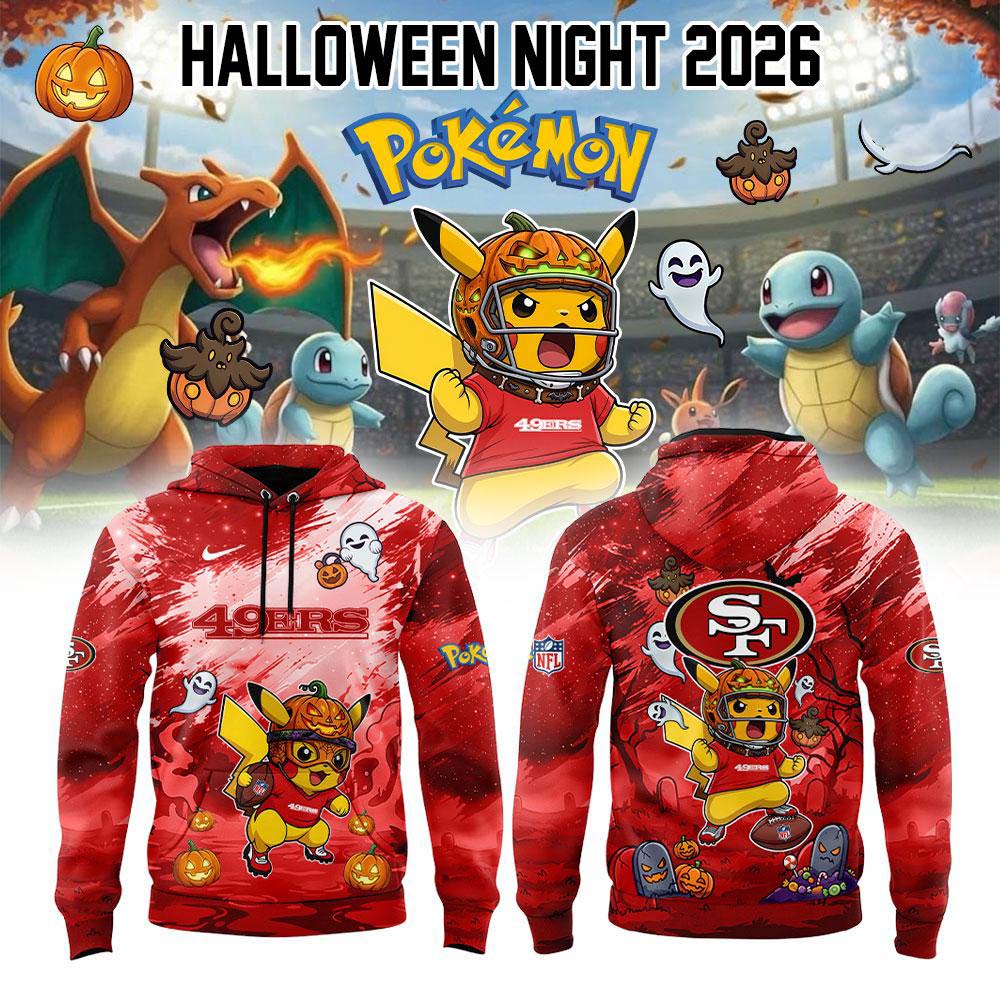 San Francisco 49ers NFL x Pokemon Halloween Night 2026 Pikachu Pumpkin Hoodie