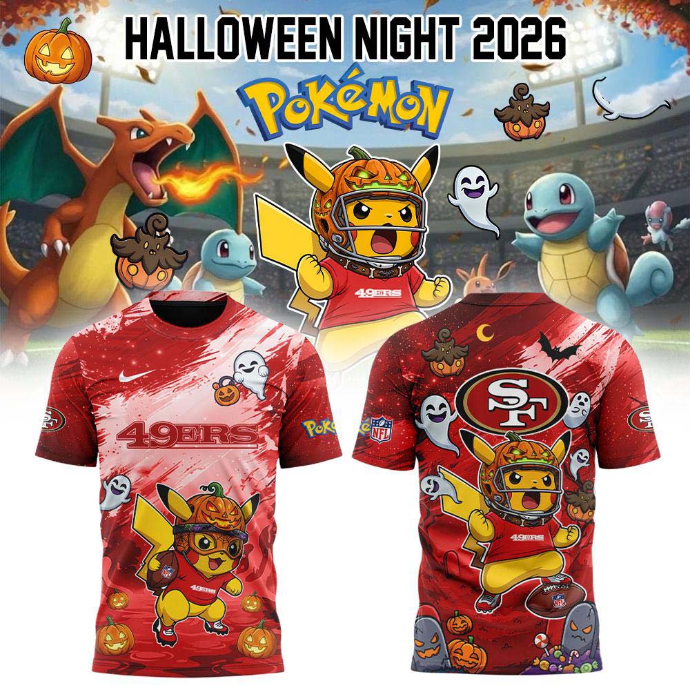 San Francisco 49ers NFL x Pokemon Halloween Night 2026 Red Pikachu Graphic T Shirt
