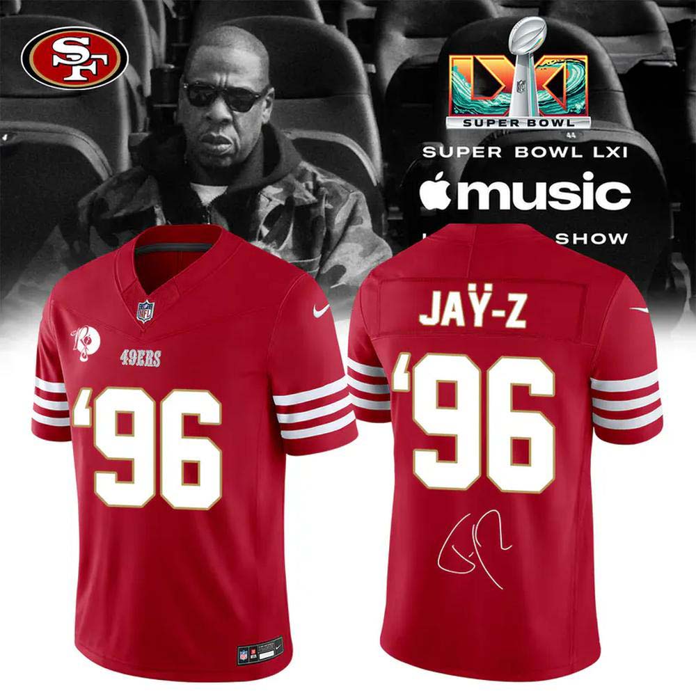 San Francisco 49ers x JayZ Super Bowl LXI Red 1996 Throwback Football Jersey