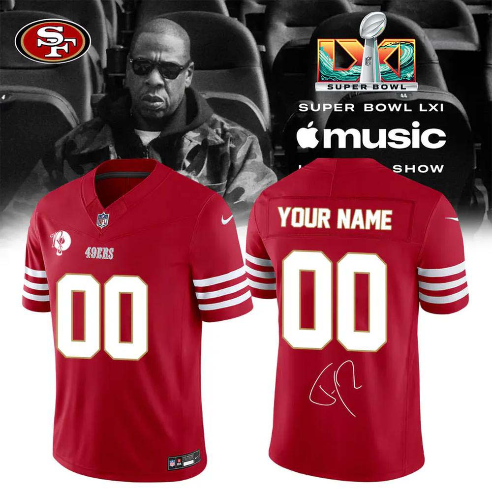 San Francisco 49ers x JayZ Super Bowl LXI Red Custom Number 00 Football Jersey