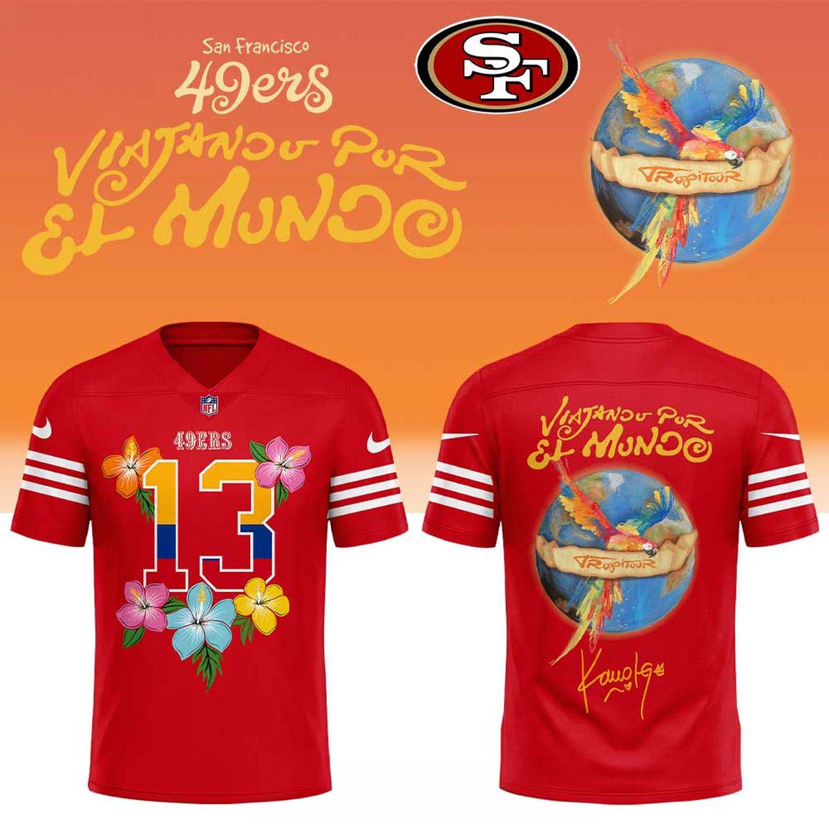 San Francisco 49ers Karol G Floral 13 Red Football Jersey Music Sports Collection 1 - Unicasport San Francisco 49ers Karol G Floral 13 Red Football Jersey Music Sports Collection