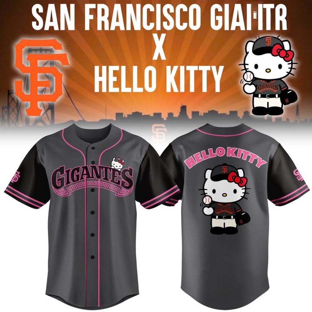 San Francisco Giants Hello Kitty Crossover Grey Baseball Jersey