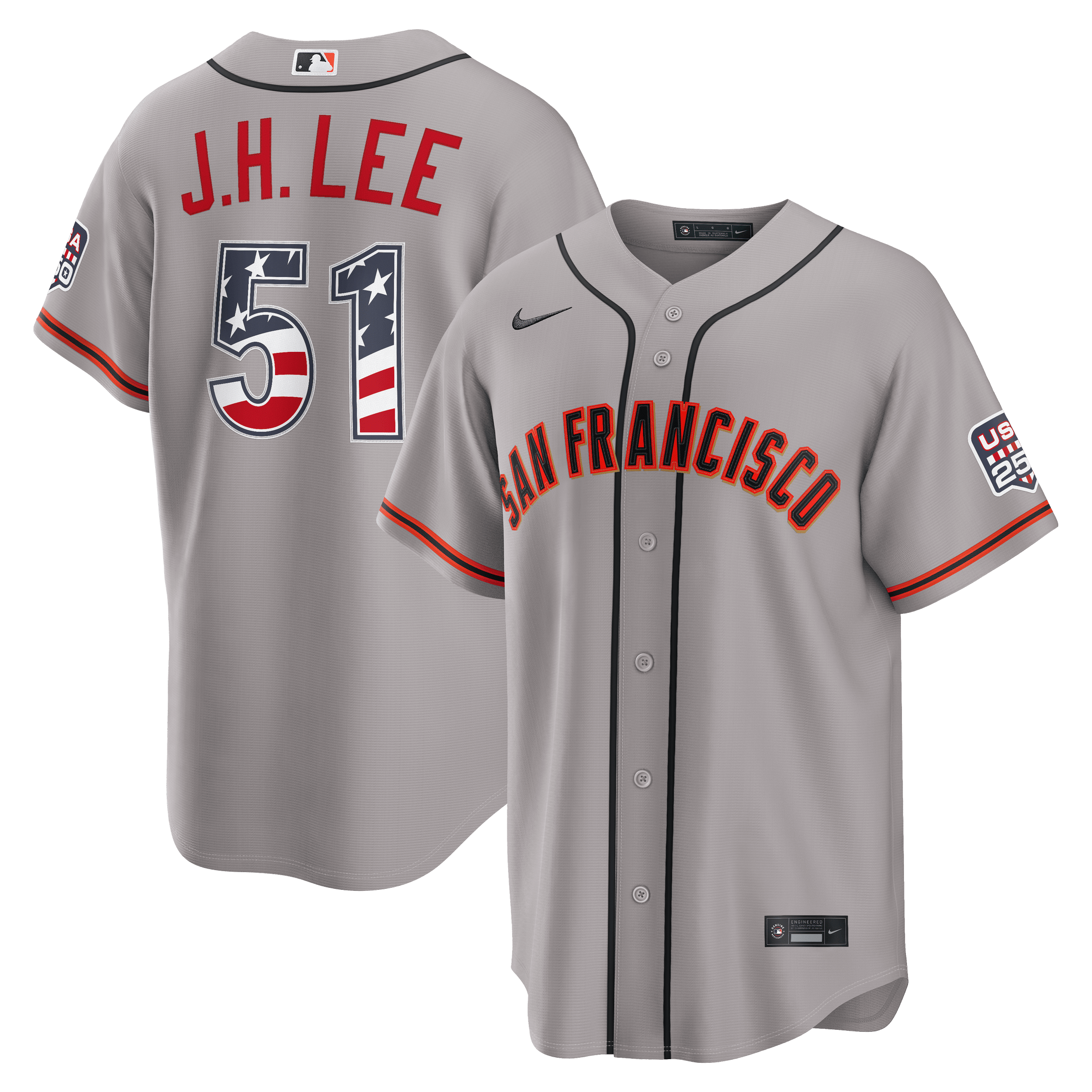 San Francisco Giants Jung Hoo Lee Gray USA 250 Fourth of July Road Baseball Jersey