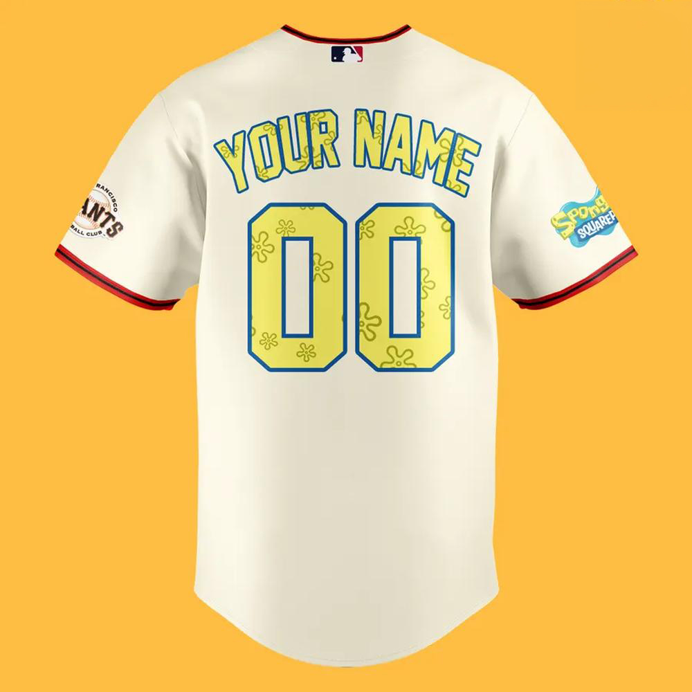 San Francisco Giants SpongeBob White Custom Fan Baseball Jersey - Image 3