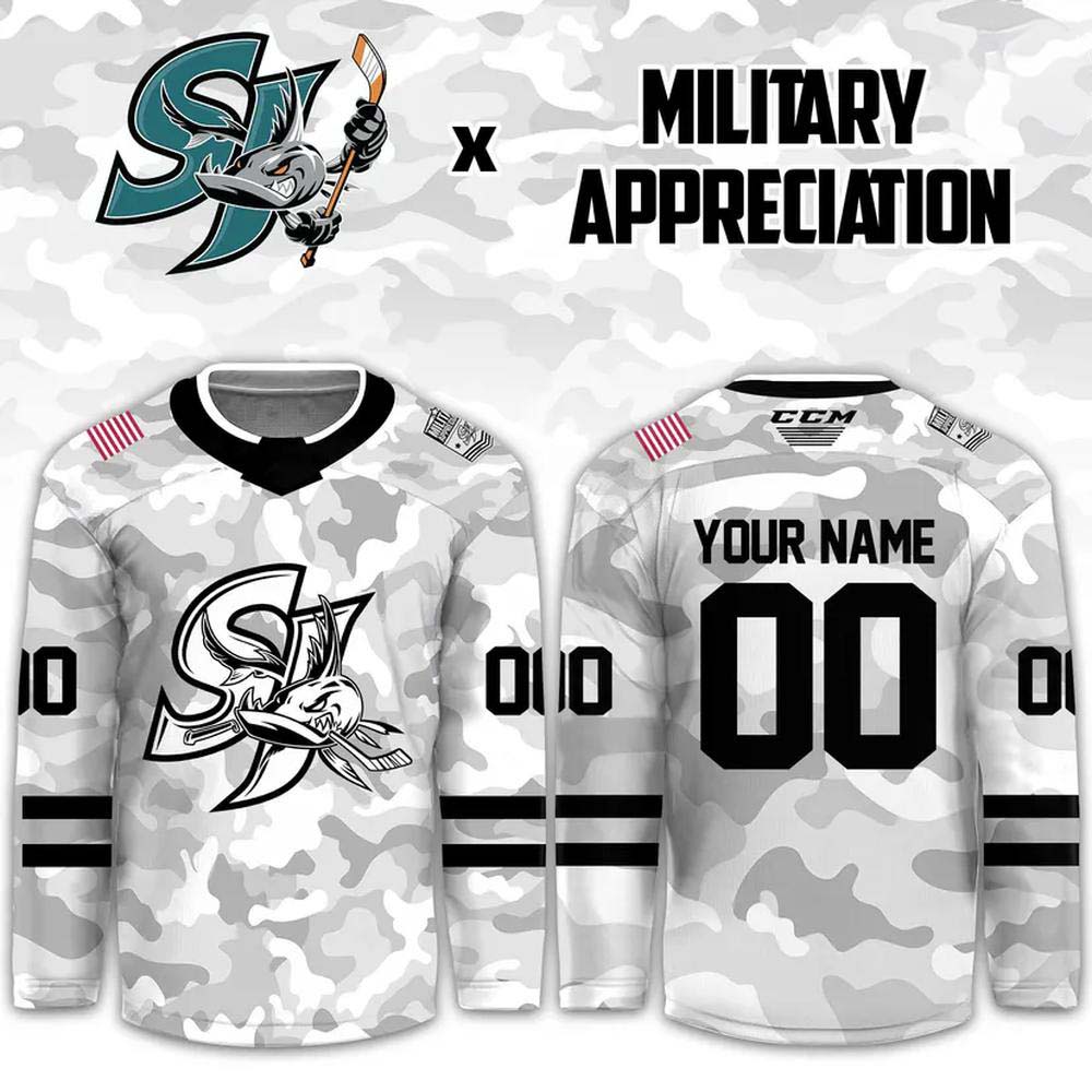 San Jose Barracuda Military Appreciation Night 2026 Custom Hockey Jersey - Image 2
