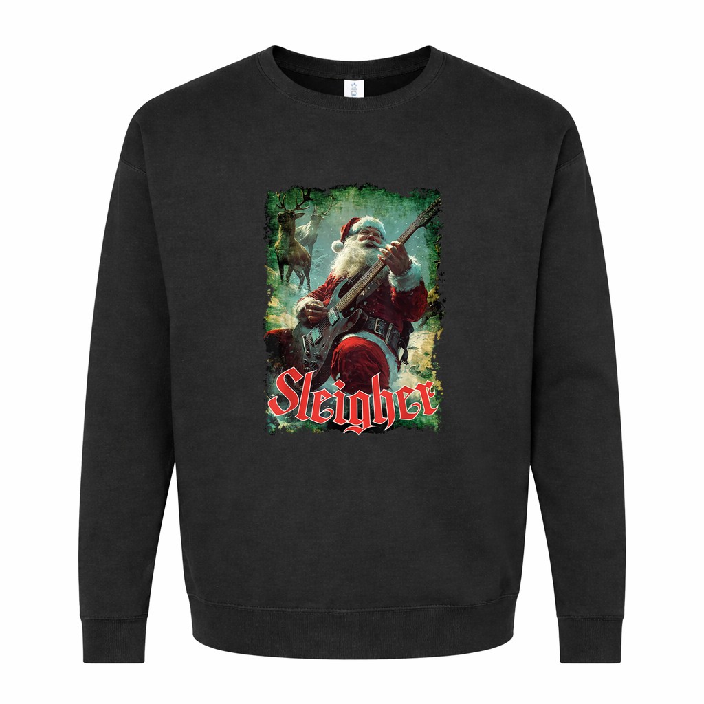 Santa Claus Guitar Sleigher, Funny Rock Music, Christmas Graphic Sweatshirt