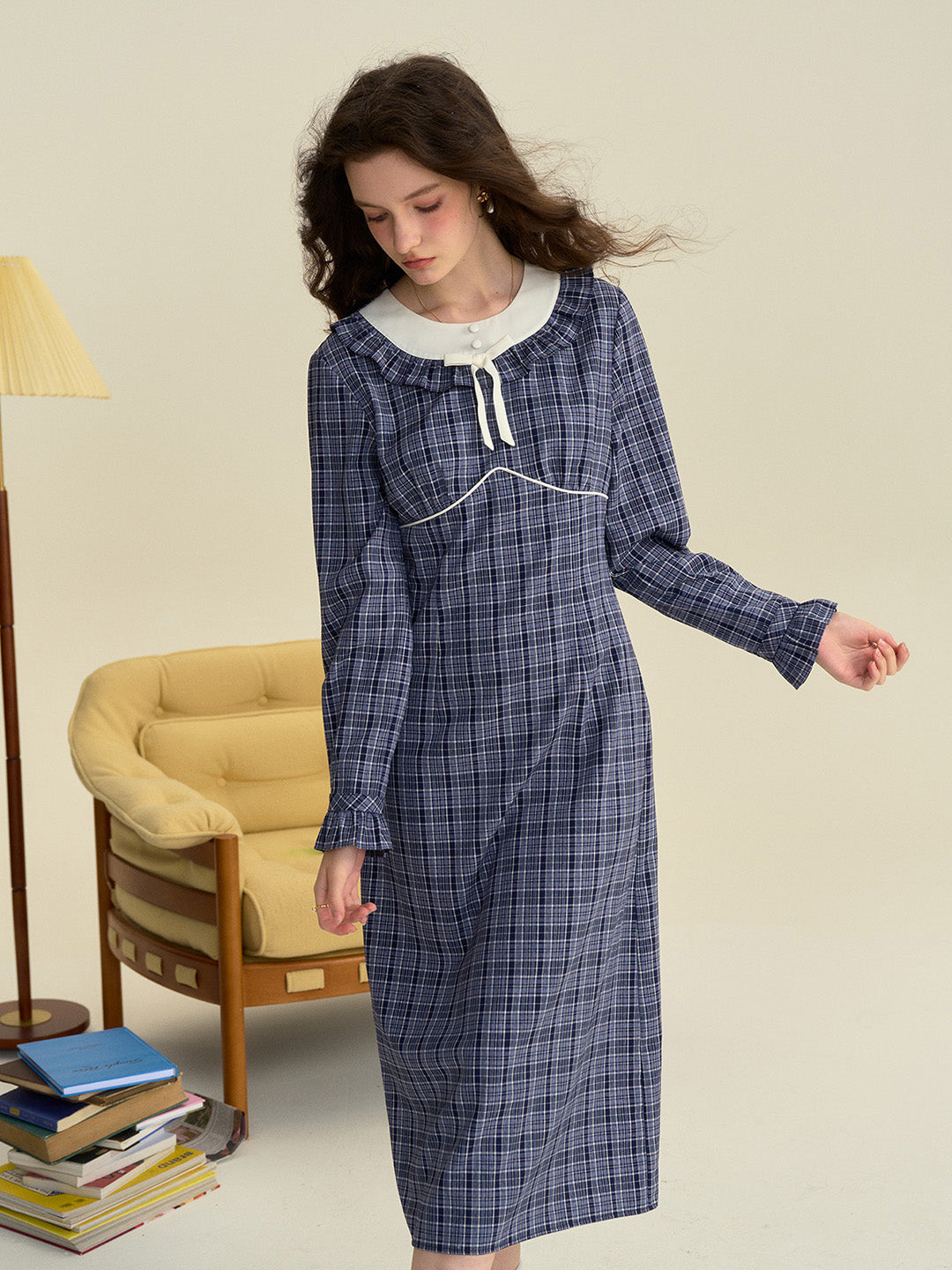 Sapphire Blue Snark Tweed Plaid Collared Good Stylists Long Sleeve Sheath Dress