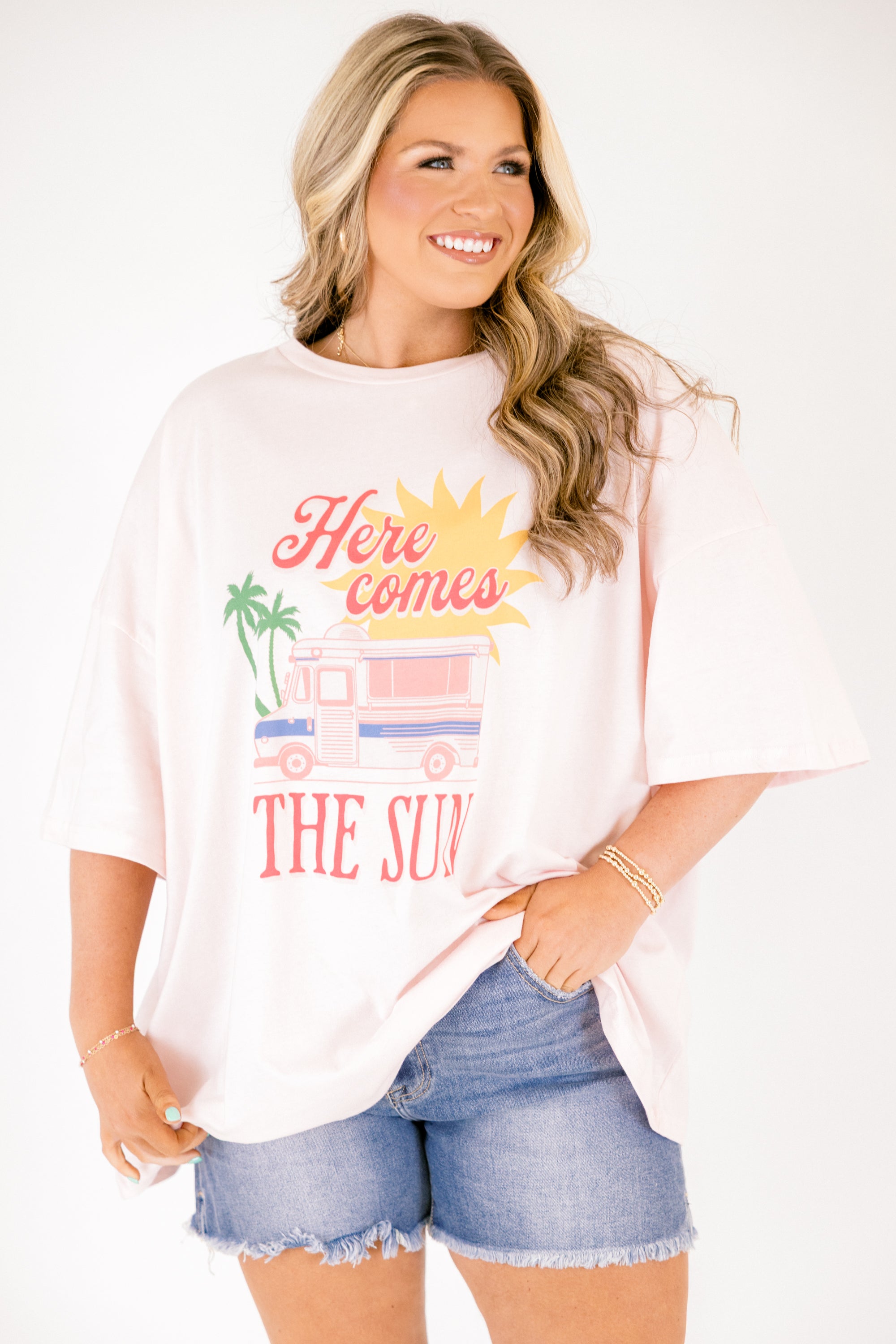 Searching for the Sun Boyfriend Tee, Cream Pink