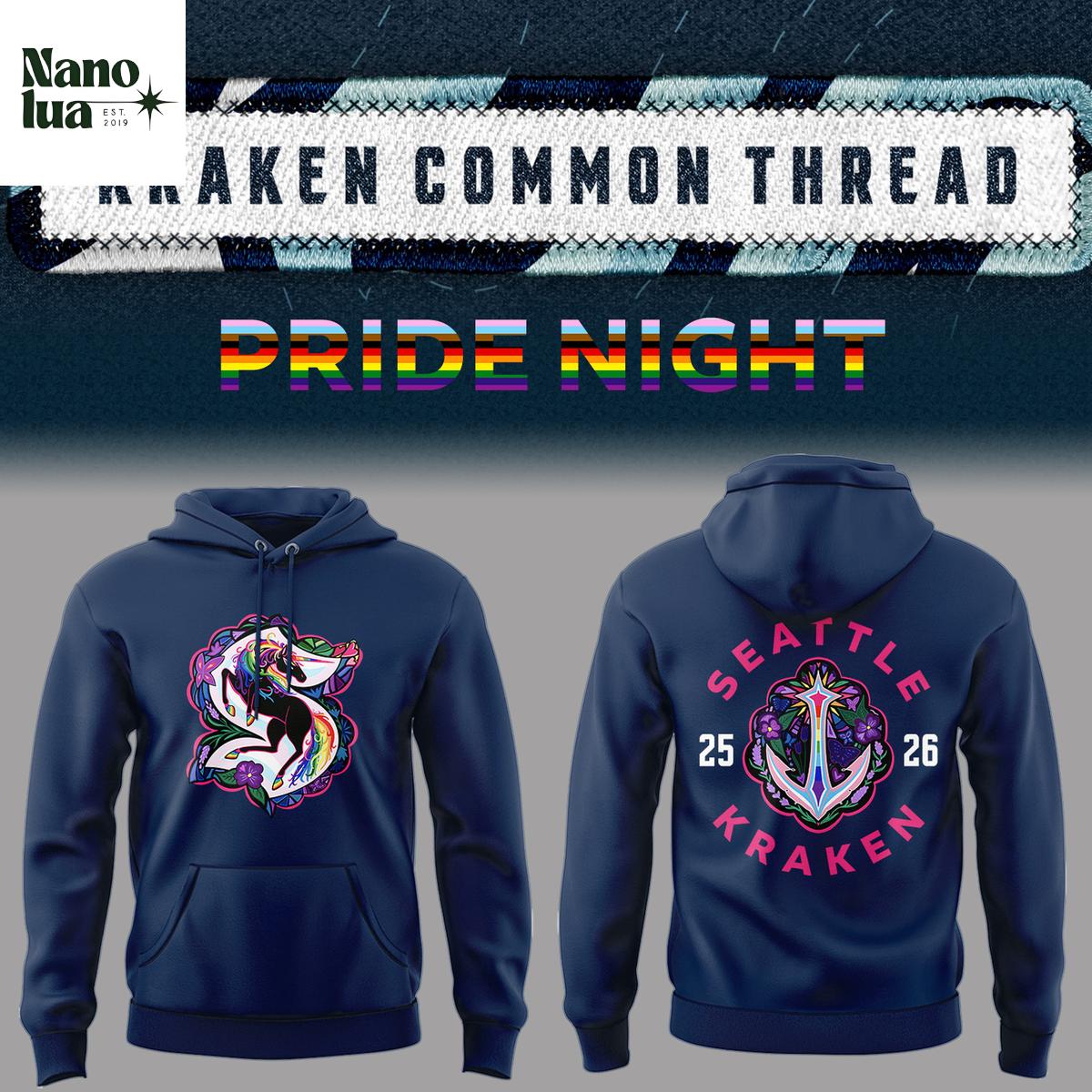 Seattle Kraken 2026 Common Thread x Pride Night Hoodie T-Shirt 