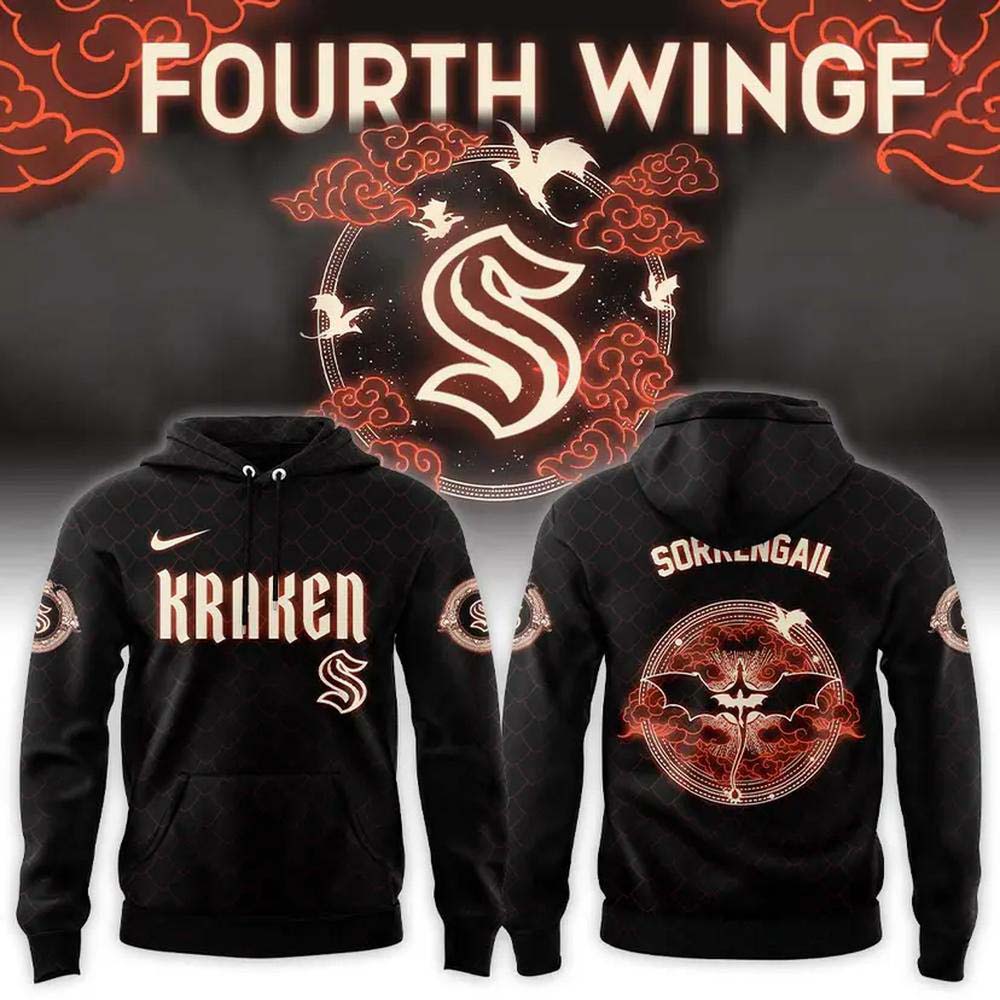 Seattle Kraken Fourth Wing Night 2026 Black Sorrengail Dragon Emblem Hoodie